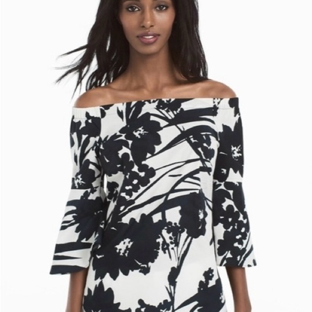 White House Black Market Monochrome Floral Top